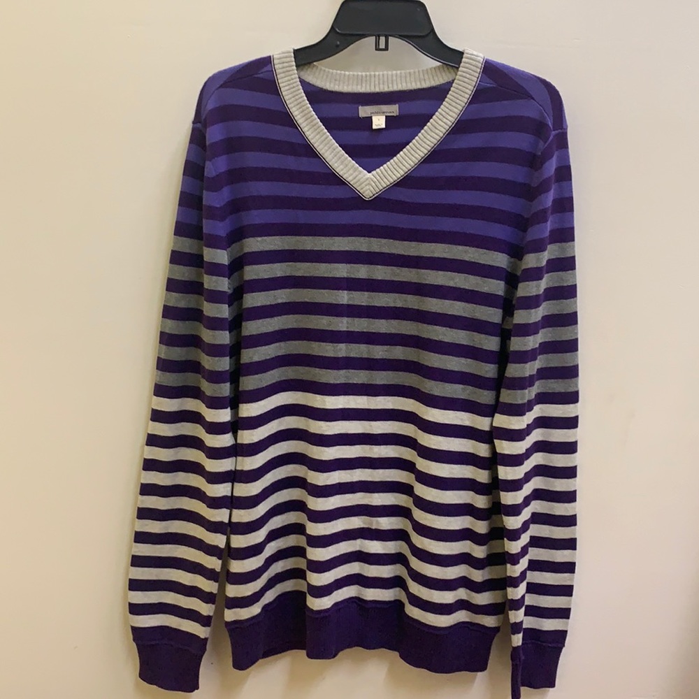 PUBLIC OPINION PURPLE STRIPE SWEATER (L)